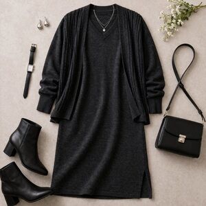 Sag Harbor Sweater Dress Cardigan Set Gray Size Large 2 Piece